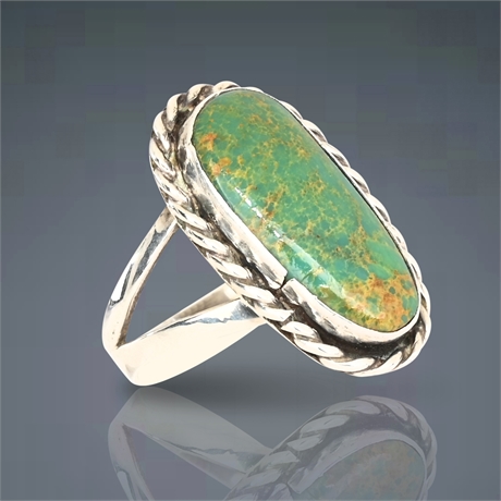 Vintage Navajo Sterling Silver and Turquoise Ring – Signed "EHC"