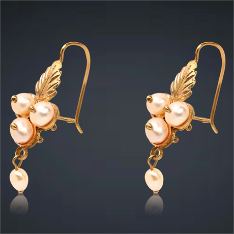 10K Vintage Pearl Hook Earrings