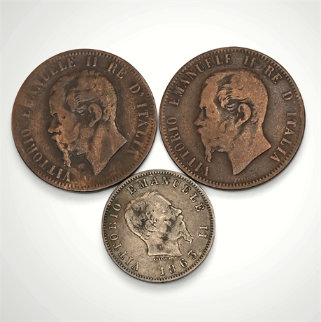 Kingdom of Italy Coin Trio (1863–1867)
