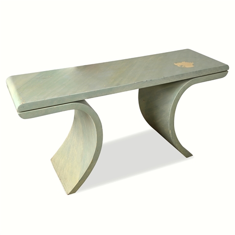 Karl Springer Style Mid-Century Console Table — Curved Legs, 1.75" Top