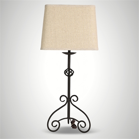 Wrought Iron Table Lamp with Linen Shade, 3-Way Switch