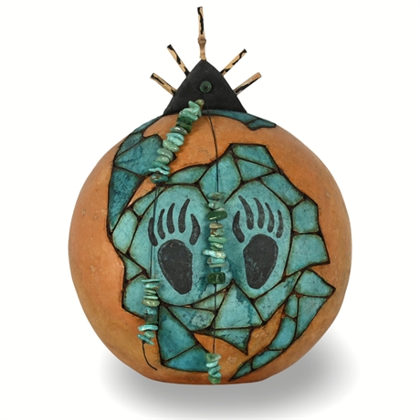 Kathy Doolittle Gourd with Turquoise Inlays & Bear Motif