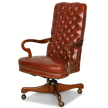 English Style Tufted Leather Swivel Office Chair