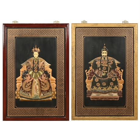 Pair of Chinese Emperor and Empress Panels