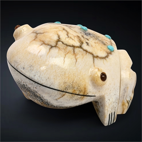 Zuni Antler & Turquoise Carved Frog Fetish by Gabe Sice