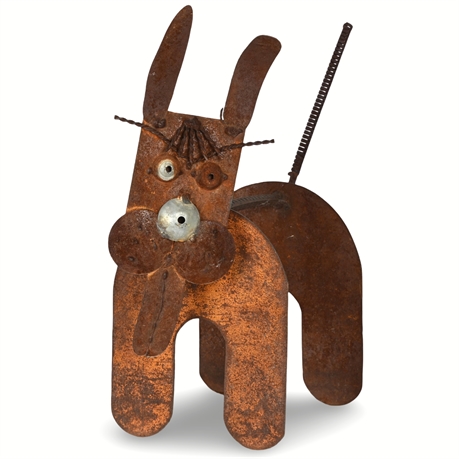 Lovable Rustic Metal Found Object Dog Sculpture