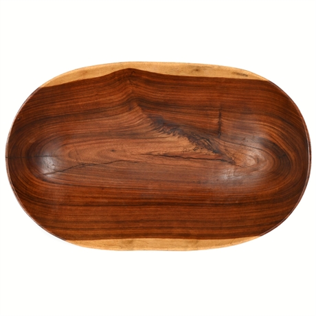 Hand-Carved Solid Rosewood Bowl, Unsigned, 17.25"