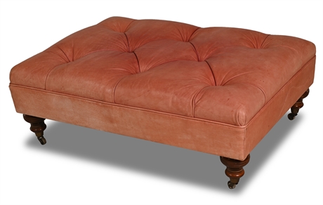 Ethan Allen Tufted Leather Ottoman