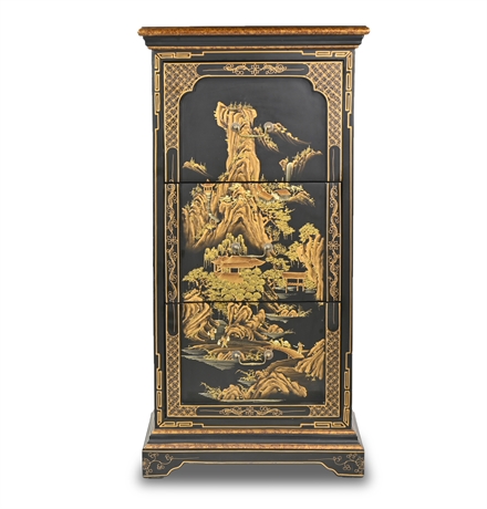 Black Lacquer Chinoiserie Style Chest