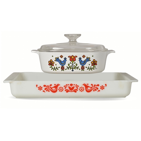 Vintage Pyrex, Corning Ware & Fire-King Bakeware Trio – Friendship & Peach