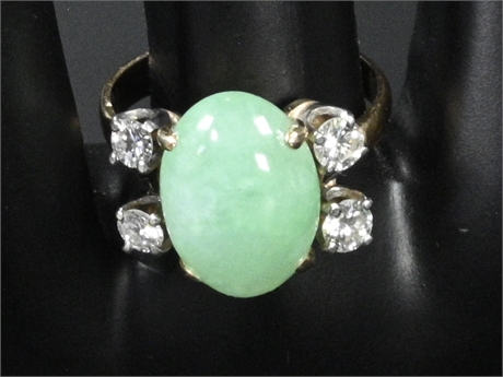 14k Jade & Diamond Ring