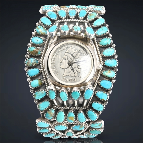 Larry Moses Begay Turquoise Sterling Silver Watch Cuff