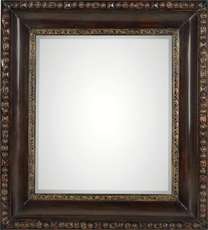 Spanish Revival Repoussé Metal Over Wood Mirror 36x40