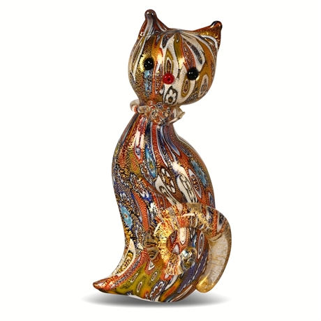 Murano Cat with Murrina and 24K Gold Leaf