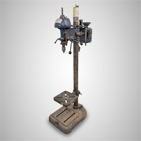 Vintage Cast Iron Floor-Standing Drill Press, Belt-Driven