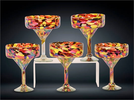 Hand Blown End of Day Margarita Glasses