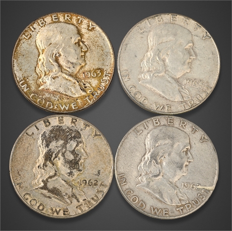 1962–1963 Franklin Half Dollars – Denver Mint – .900 Silver (4 Coins)