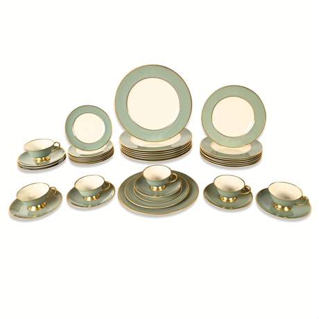 Flintridge China “Sylvan” Sage Green & Gold 38-Piece Dinnerware Set