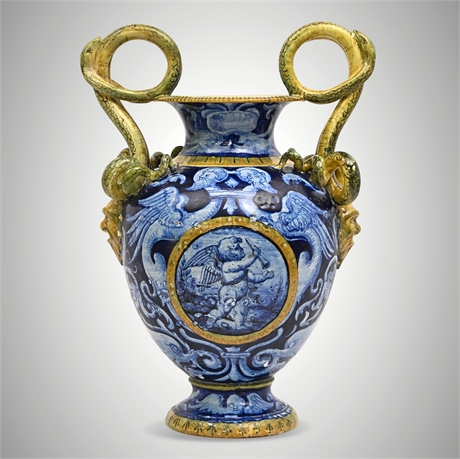 Cantagalli Maiolica Serpent-Handle Amphora, Florentine Renaissance Revival