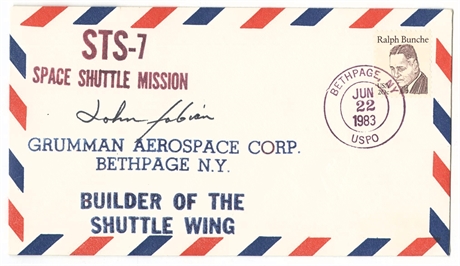STS-7 Space Shuttle Mission Signed by John Fabian— "Builder of the Shuttle Wing"