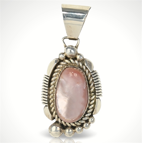 Navajo Sterling Silver Pink Mother of Pearl Pendant Signed LJ