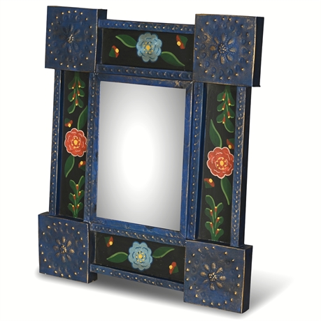 Hand-Painted Vintage Pressed Steel Mirror