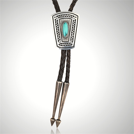 Dan Oliver Navajo Sterling Silver & Turquoise Bolo Tie – 46", Signed