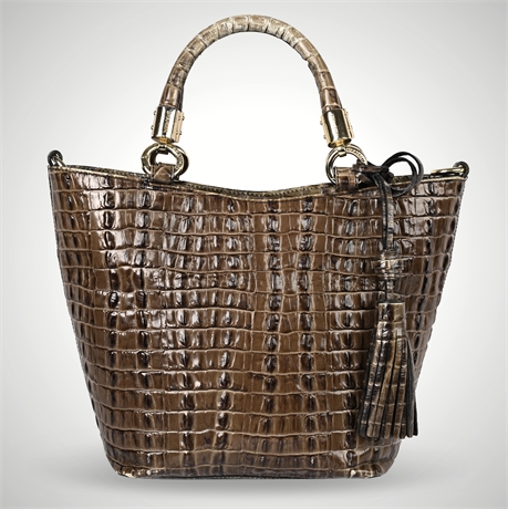 Brahmin Sweetheart La Scala Satchel – Toasted Brown Croc-Embossed Leather, Gold