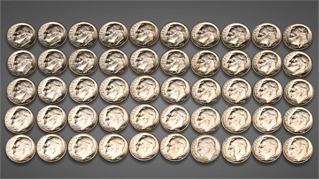 1963-D Roosevelt Silver Dimes - Roll of 50 Uncirculated