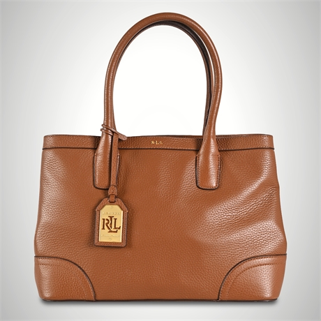 Lauren Ralph Lauren Fairfield City Shopper Leather Tote Bourbon Brown