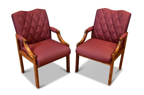 Pair of Upholstered Oak Arm Chairs