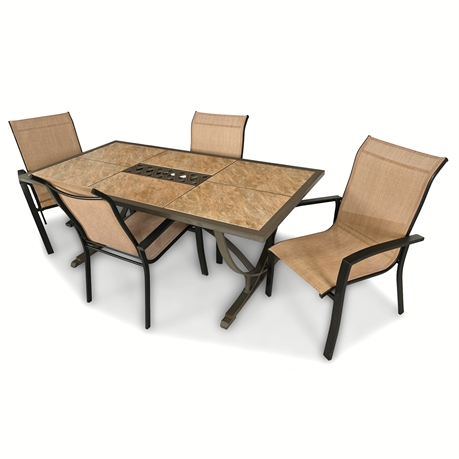 Patio Dining Set Tile Top Table & 4 Sling Chairs