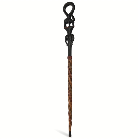 Hand-Carved African Walking Stick – Oryx & Elephant Motif