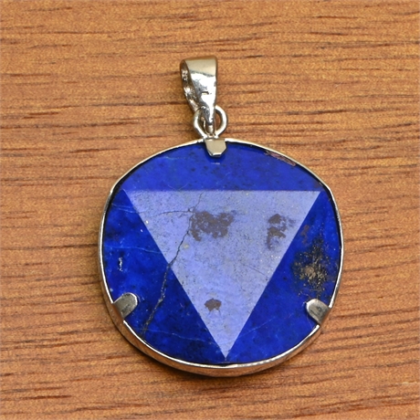 Sterling and Faceted Lapis Pendant