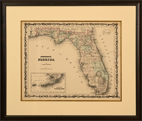 Civil War Era Hand Colored Map of Florida